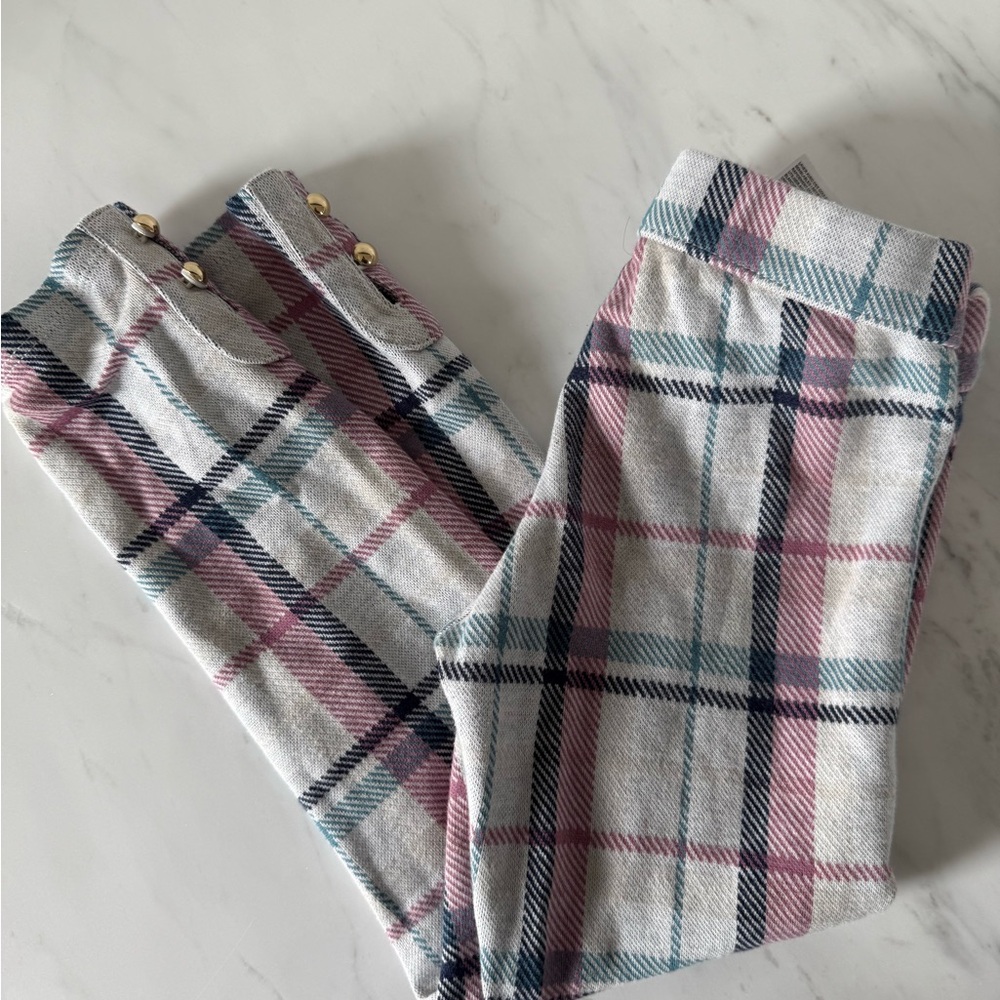 Janie and Jack Plaid Pants with Button Detail